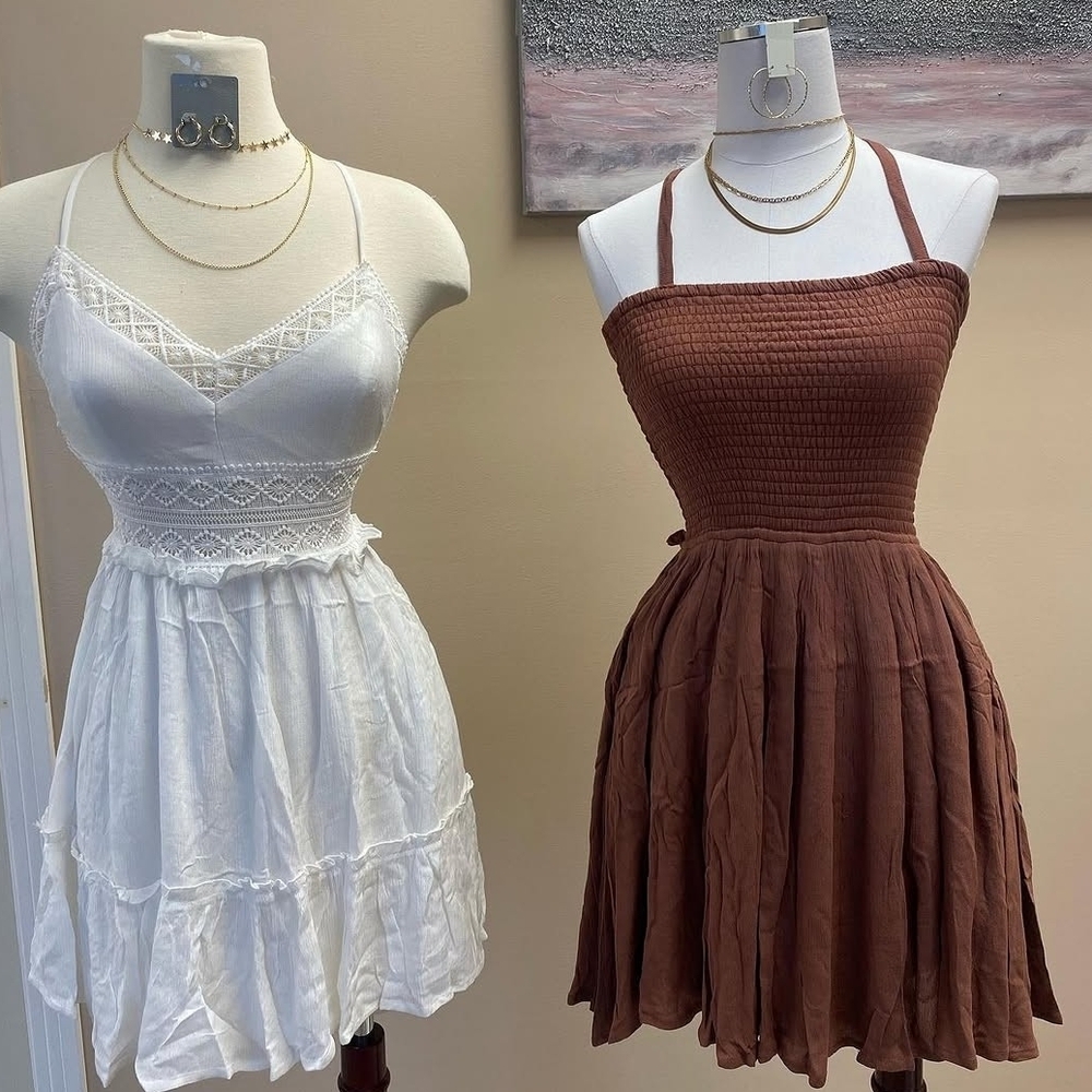 Mini Halter Brown Dress - Dusty Rose